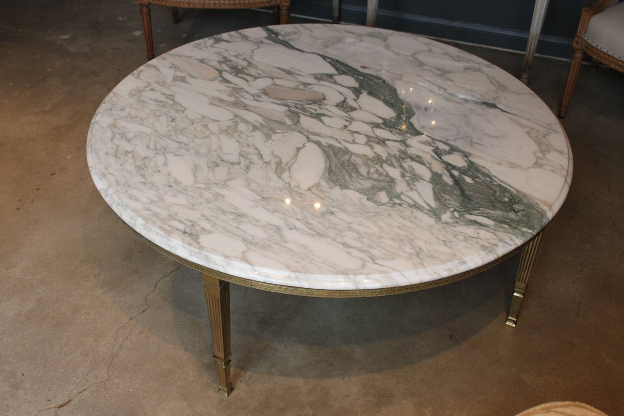 Mid-Century Round White Marble and Brass Coffee or Cocktail Table 2