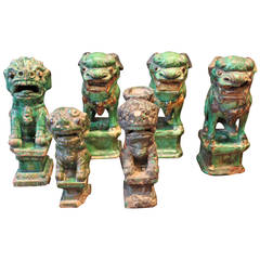Collection of Six (6) Green Glazed Terra Cotta Foo Dogs, China