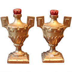 Pair of Giltwood Urns as Candleholders, France, 19th Century