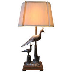 Mid-Century Hollywood Regency Marbro Bronze Peacock Lamp