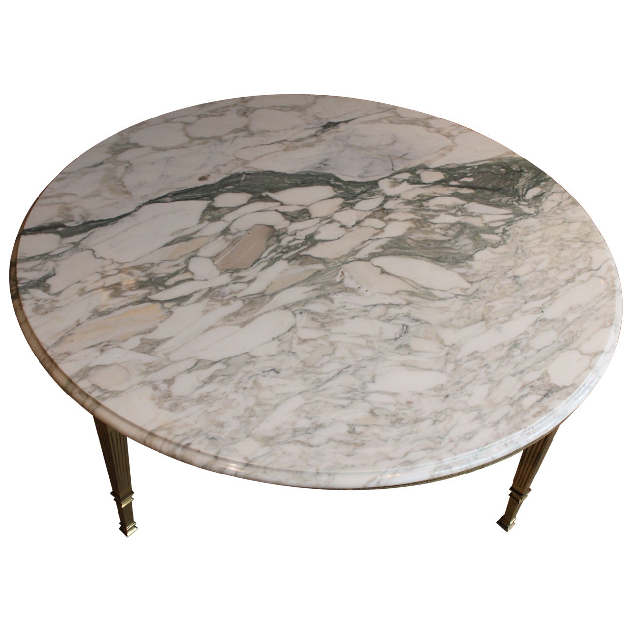 Mid-Century Round White Marble and Brass Coffee or Cocktail Table