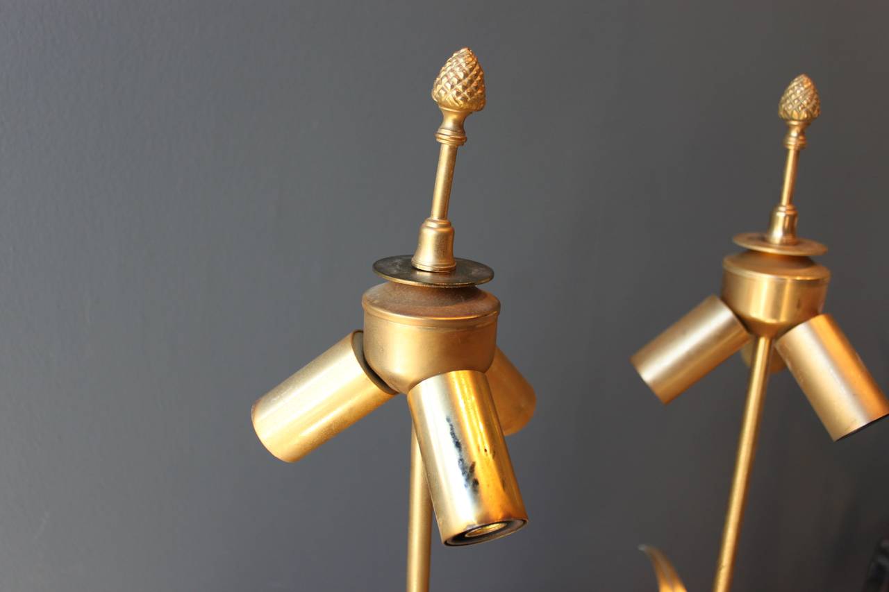 Pair of Brass Lamps in the Style of Maison Charles, France, Mid-20th Century 1