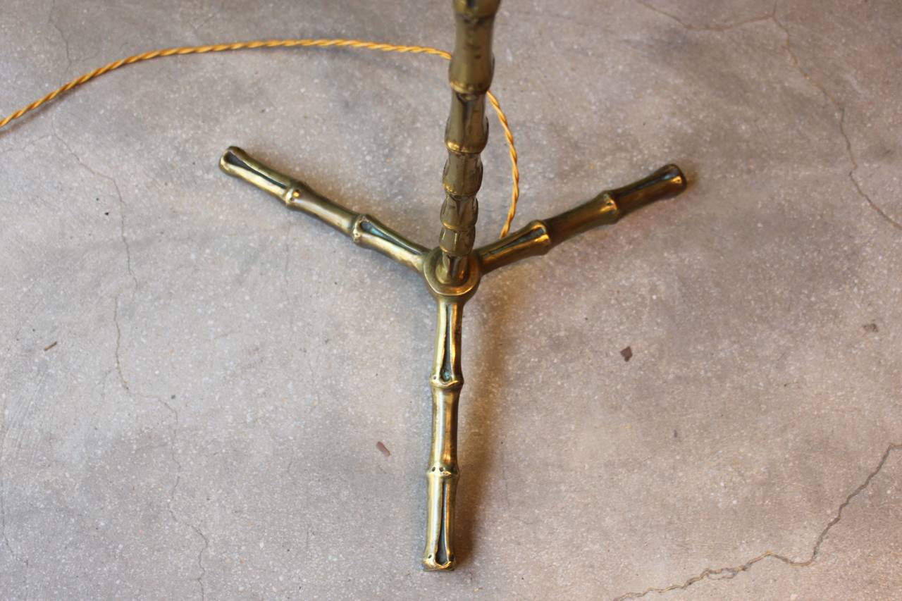Maison Baguès Faux Bamboo Brass Tripod Floor Lamp, France Mid-20th Century In Good Condition In San Antonio, TX