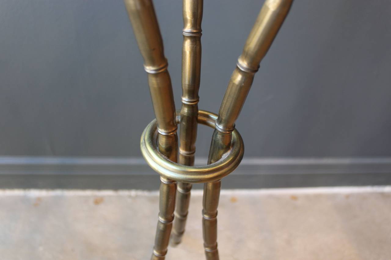 French Faux Bamboo Brass Gueridon with Etched Glass Top, circa 1940s In Good Condition In San Antonio, TX