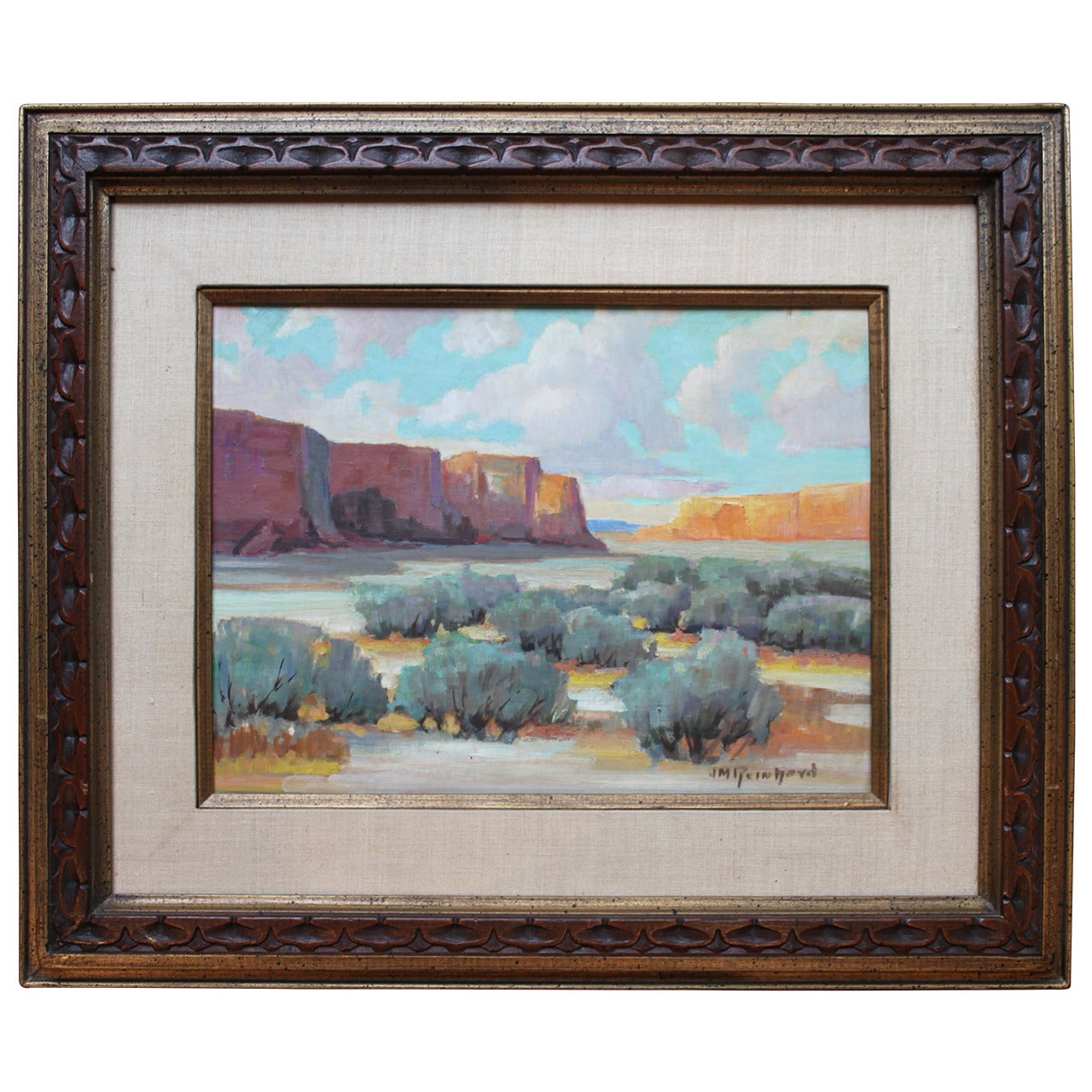 Landscape with Mountain by J. M. Reinhard, Oil on Board Painting For Sale