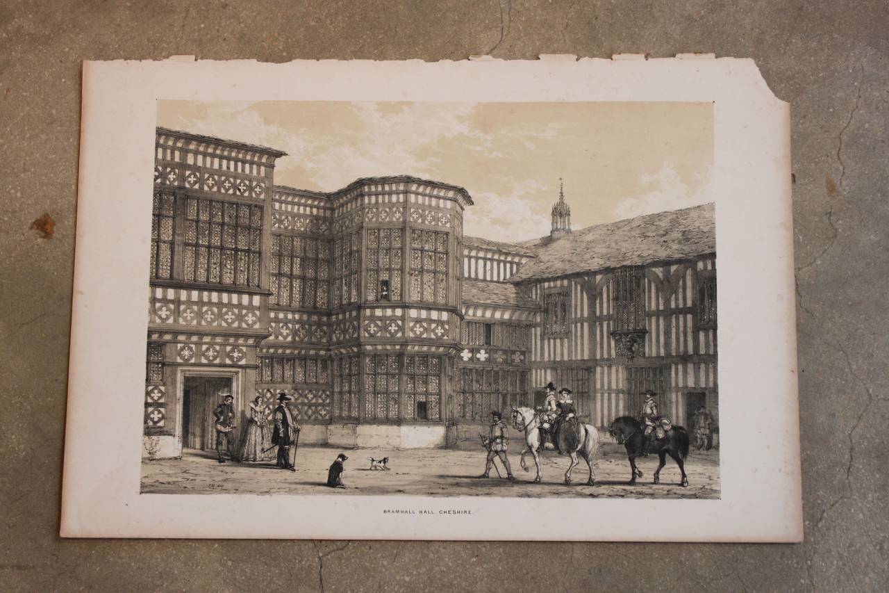 British Set of Eight English Copperplate Engravings of Mansions of England, 19th Century