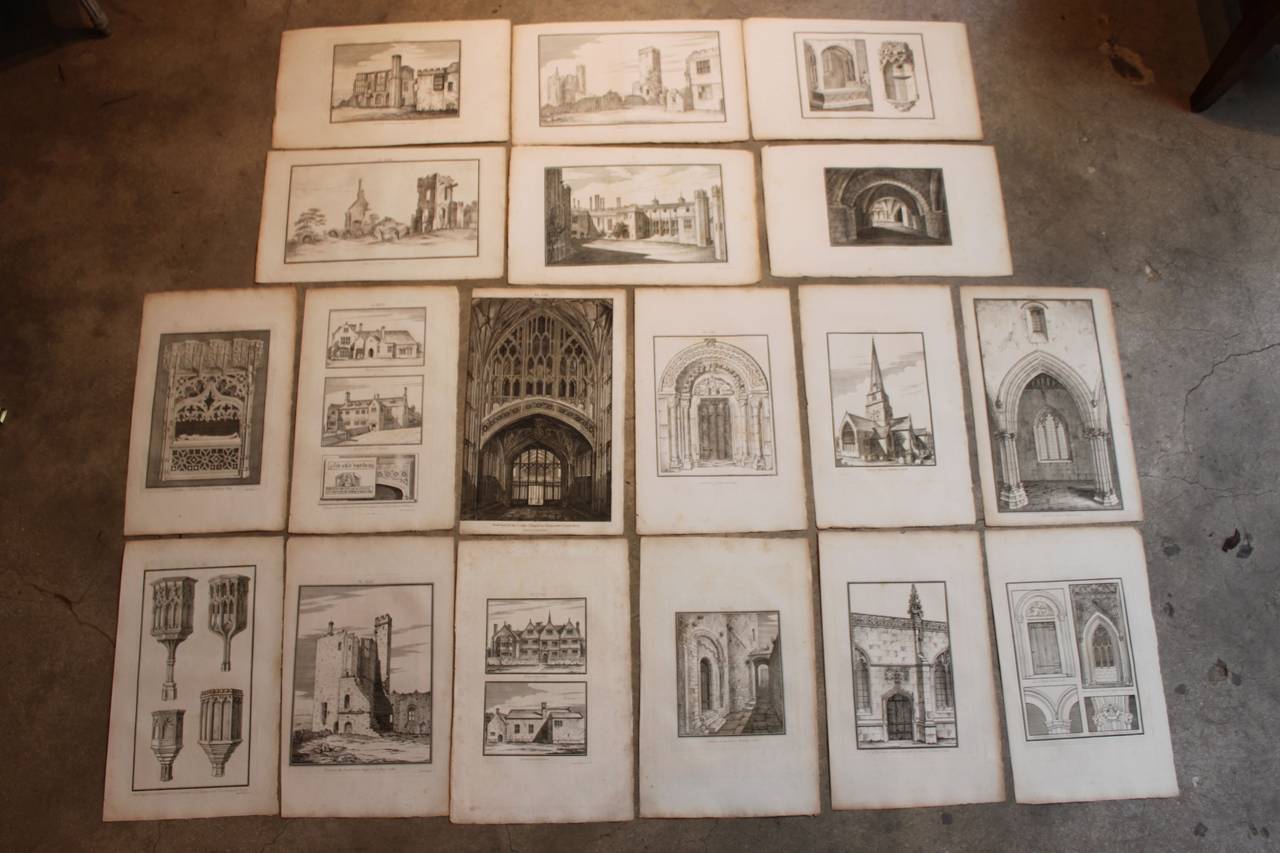 Wonderful and rare set of thirty-two (32) 18th century English copperplate engravings of cathedrals and crypts.  Circa 1795-1803.  Additional engravings from the same set are available.