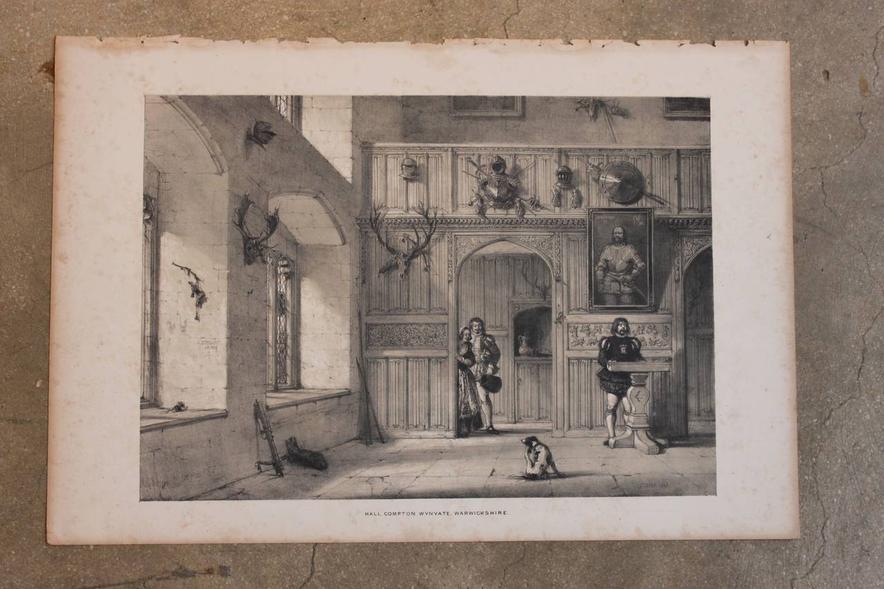 Set of Eight English Copperplate Engravings of Mansions of England, 19th Century 1
