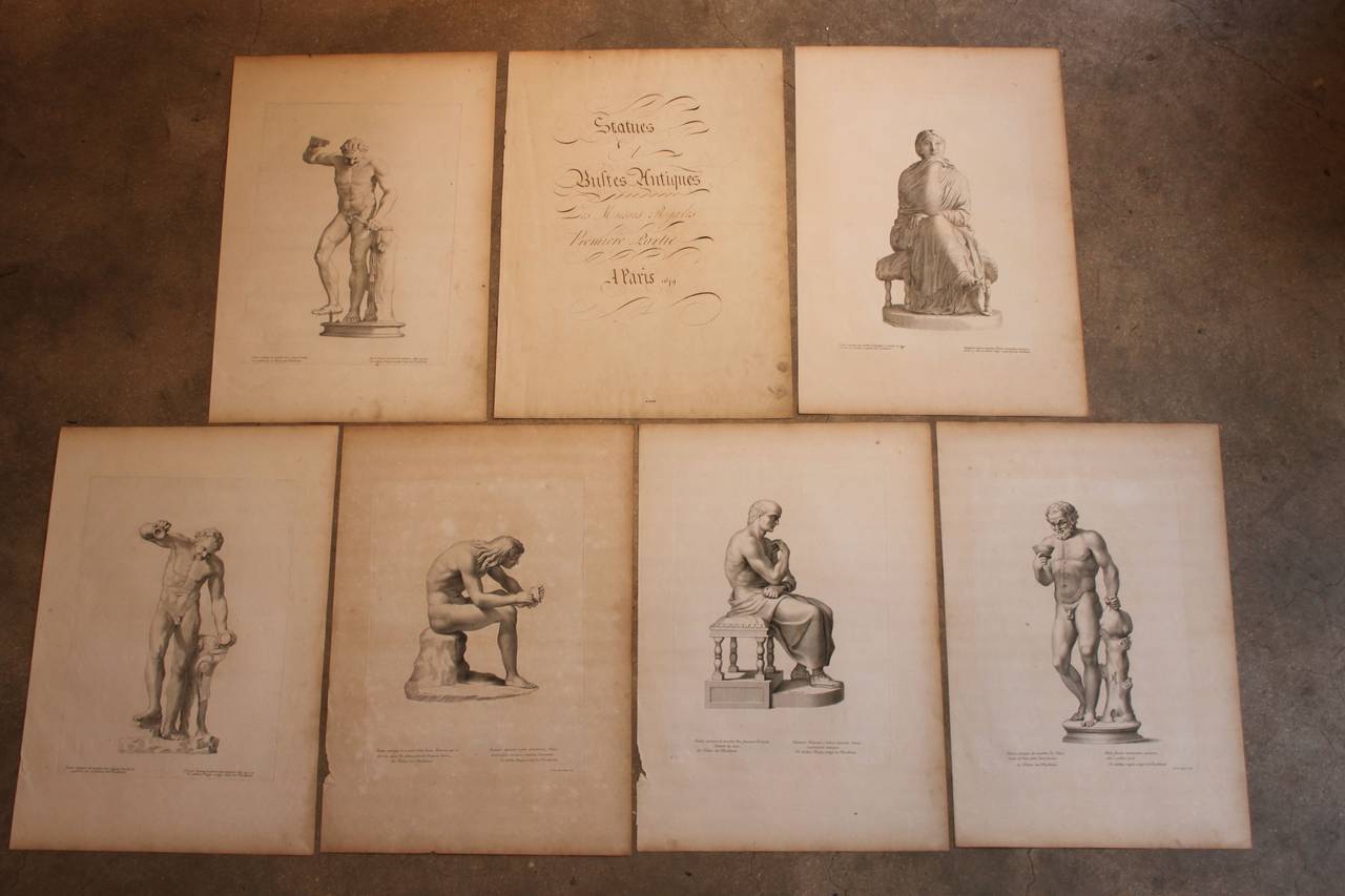 Magnificent set of 15 copperplate engravings of Roman busts and statues, France, 17th century.  These engravings are of various Roman busts and statues found in the Tuileries Gardens in Paris.  Front page reads 