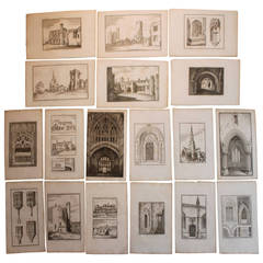Set of 32 English Copperplate Engravings of Cathedrals, 18th Century
