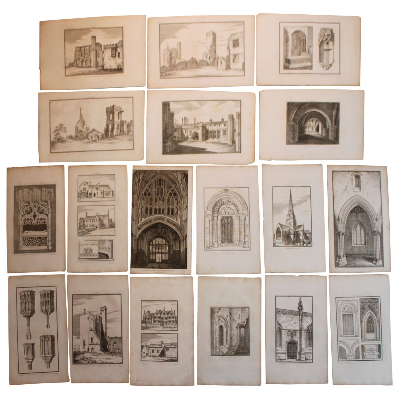 Set of 32 English Copperplate Engravings of Cathedrals, 18th Century