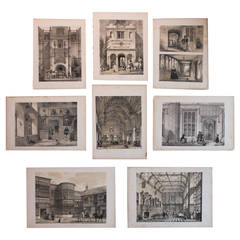 Set of Eight English Copperplate Engravings of Mansions of England, 19th Century
