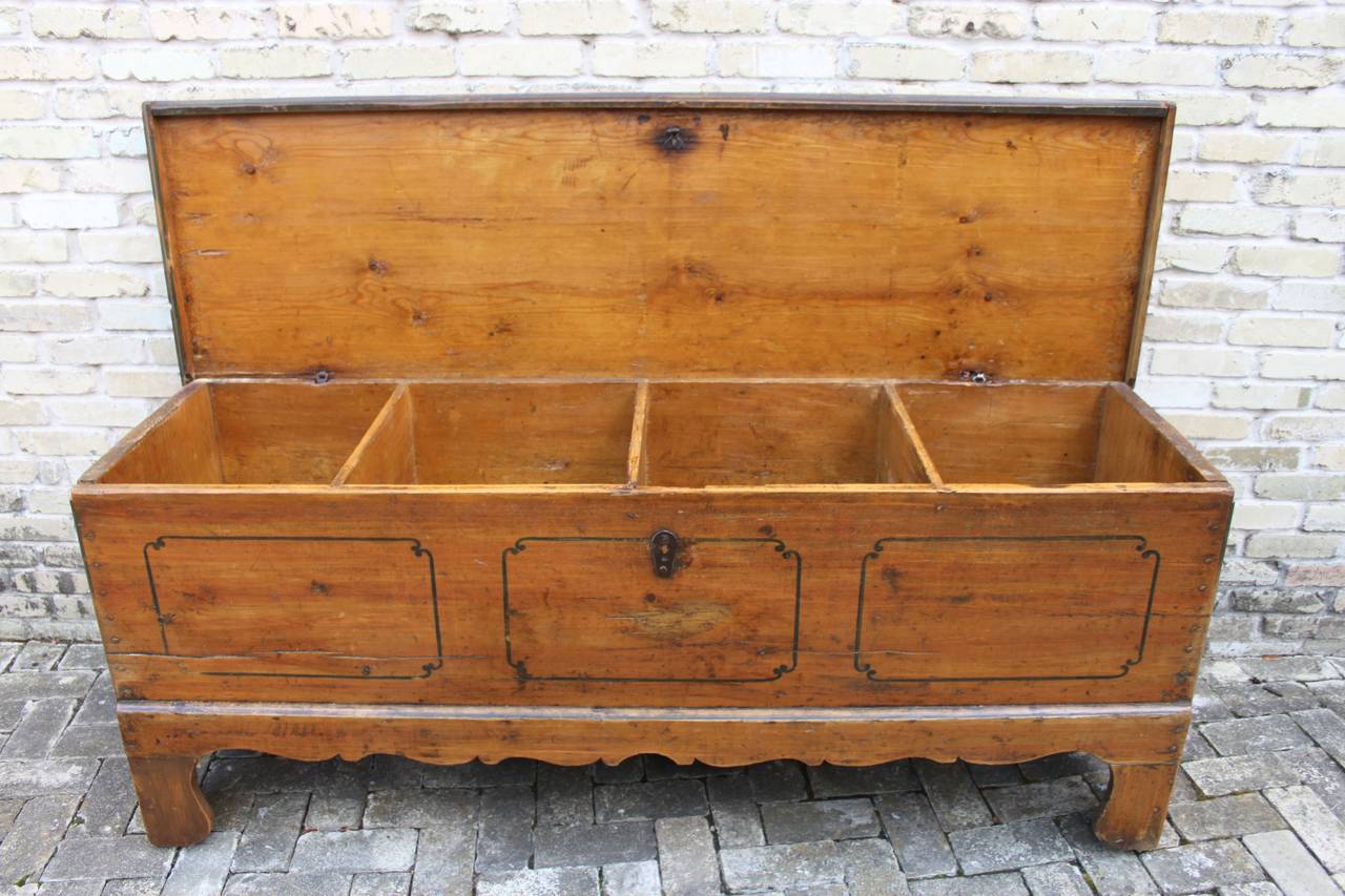 19th Century Rustic Swedish Pine Storage Chest with Original Paint and Apron 2