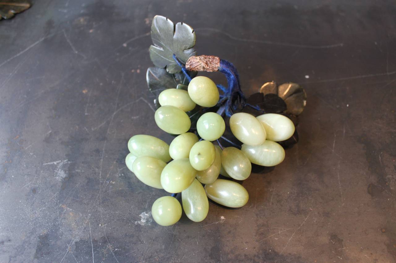 Collection of Four Chinese Jade Grapes on Wood, 20th Century In Good Condition For Sale In San Antonio, TX