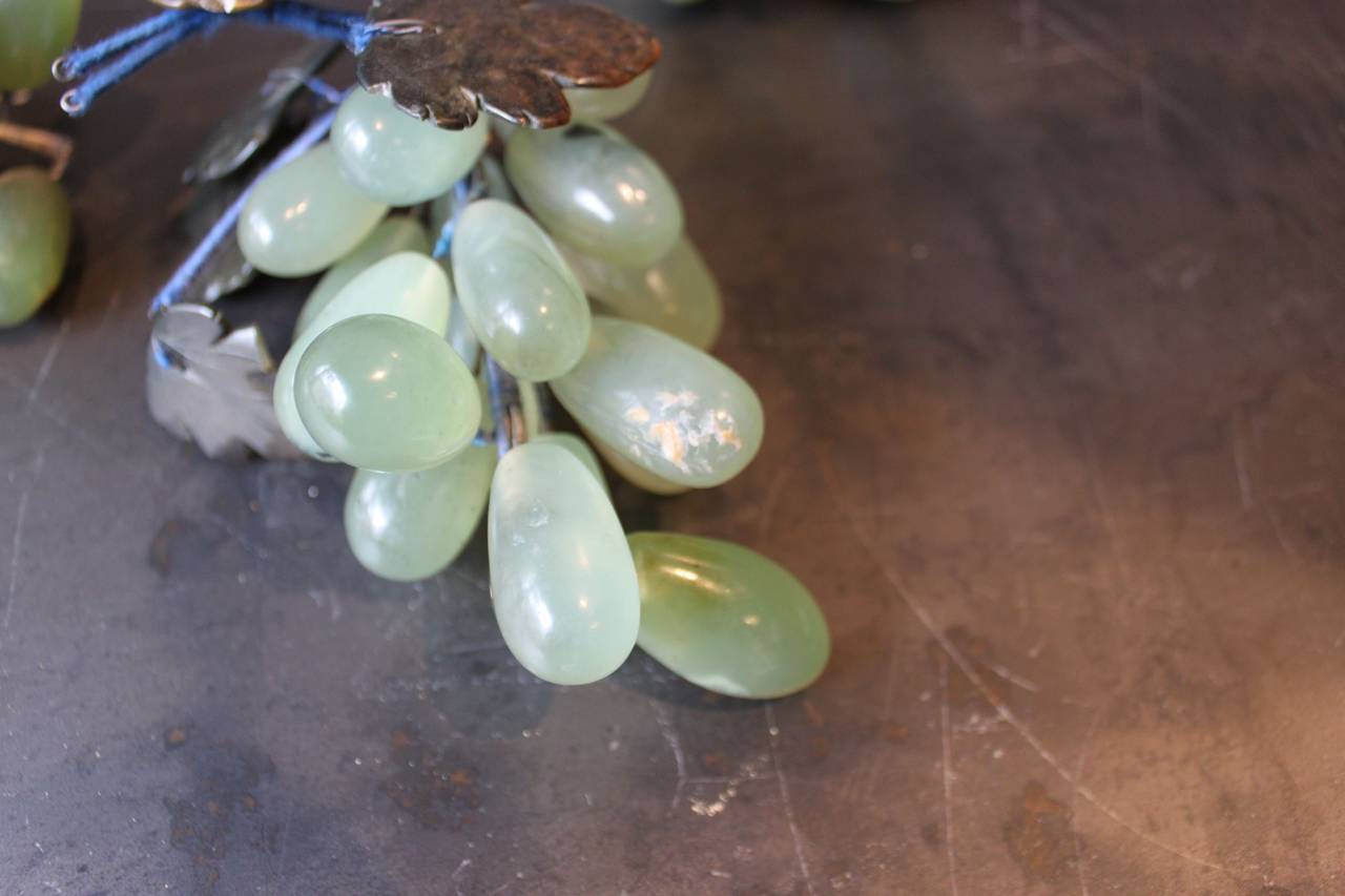 Collection of Four Chinese Jade Grapes on Wood, 20th Century For Sale 2