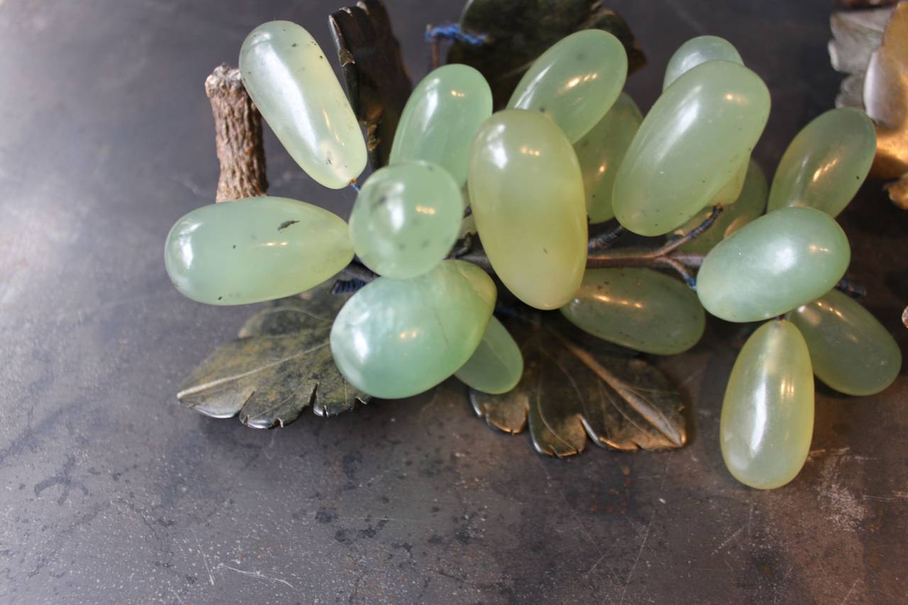 Collection of Four Chinese Jade Grapes on Wood, 20th Century For Sale 4