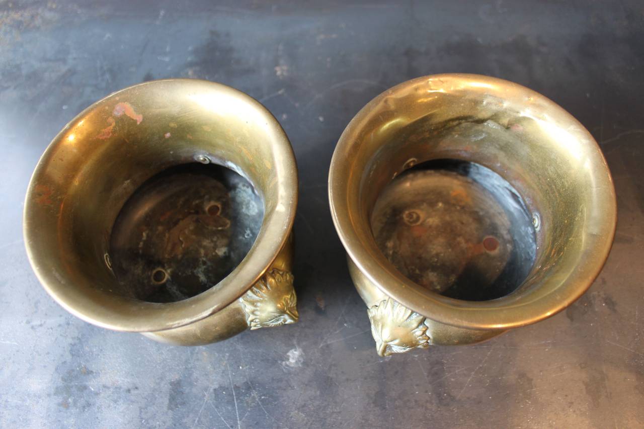 Pair of Brass Footed Cachepots, circa 1900 In Good Condition In San Antonio, TX