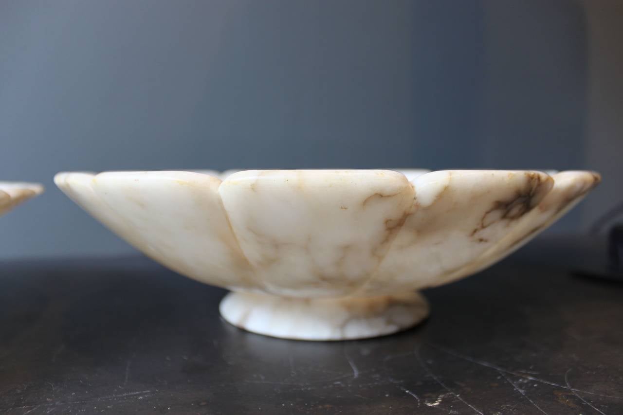 19th Century Lot of Two-Carved White Carrara Marble Footed Bowls For Sale