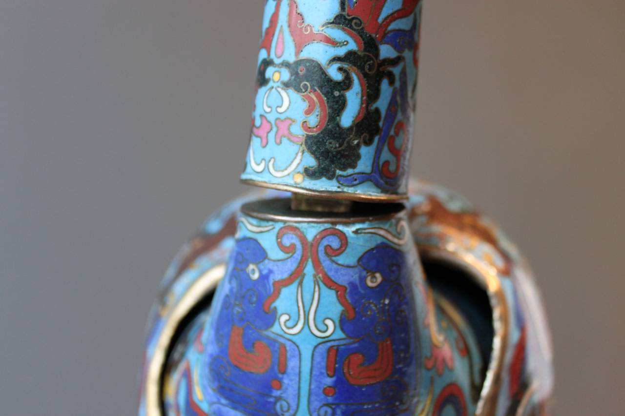 Monumental Chinese Bronze and Cloisonné Crane Pricket 4