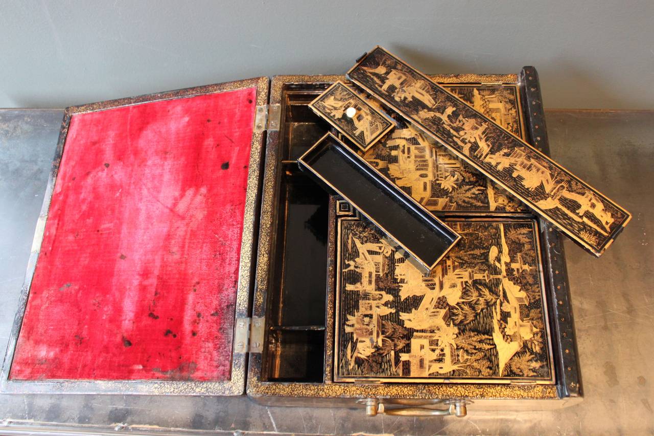 Mid-19th Century Chinese Black and Gold Lacquer Writing Box For Sale at ...