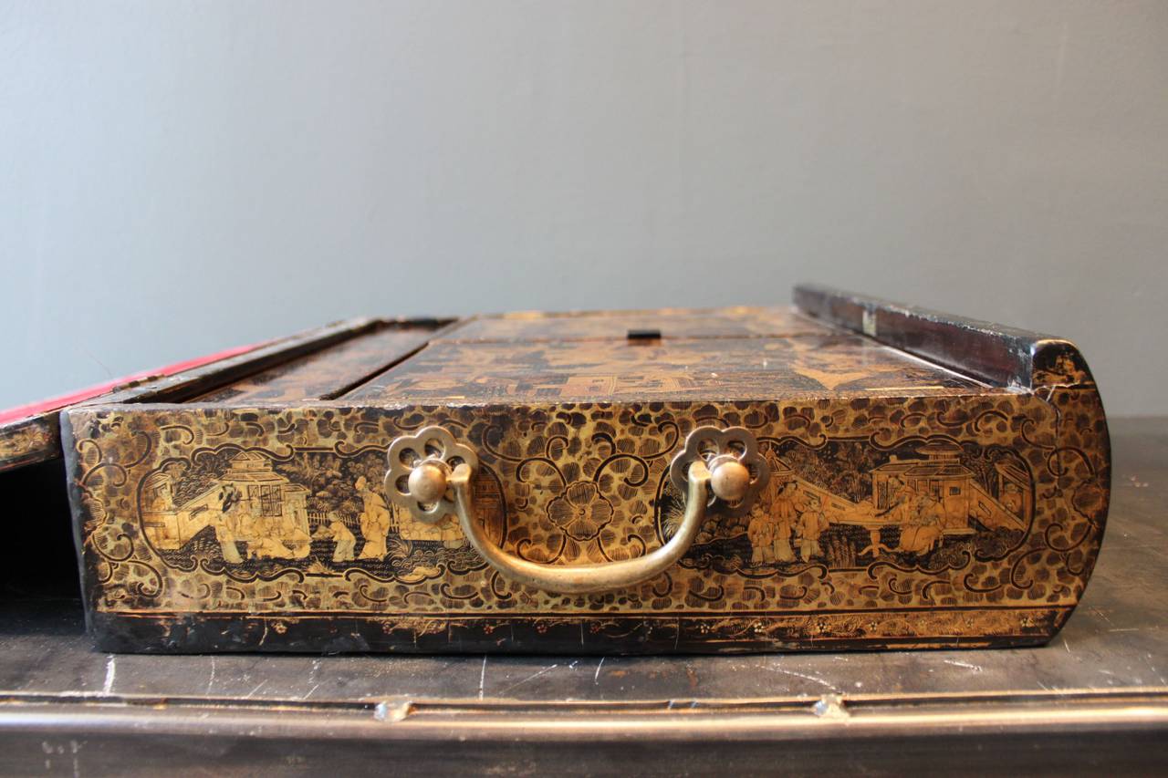 Mid-19th Century Chinese Black and Gold Lacquer Writing Box For Sale 2