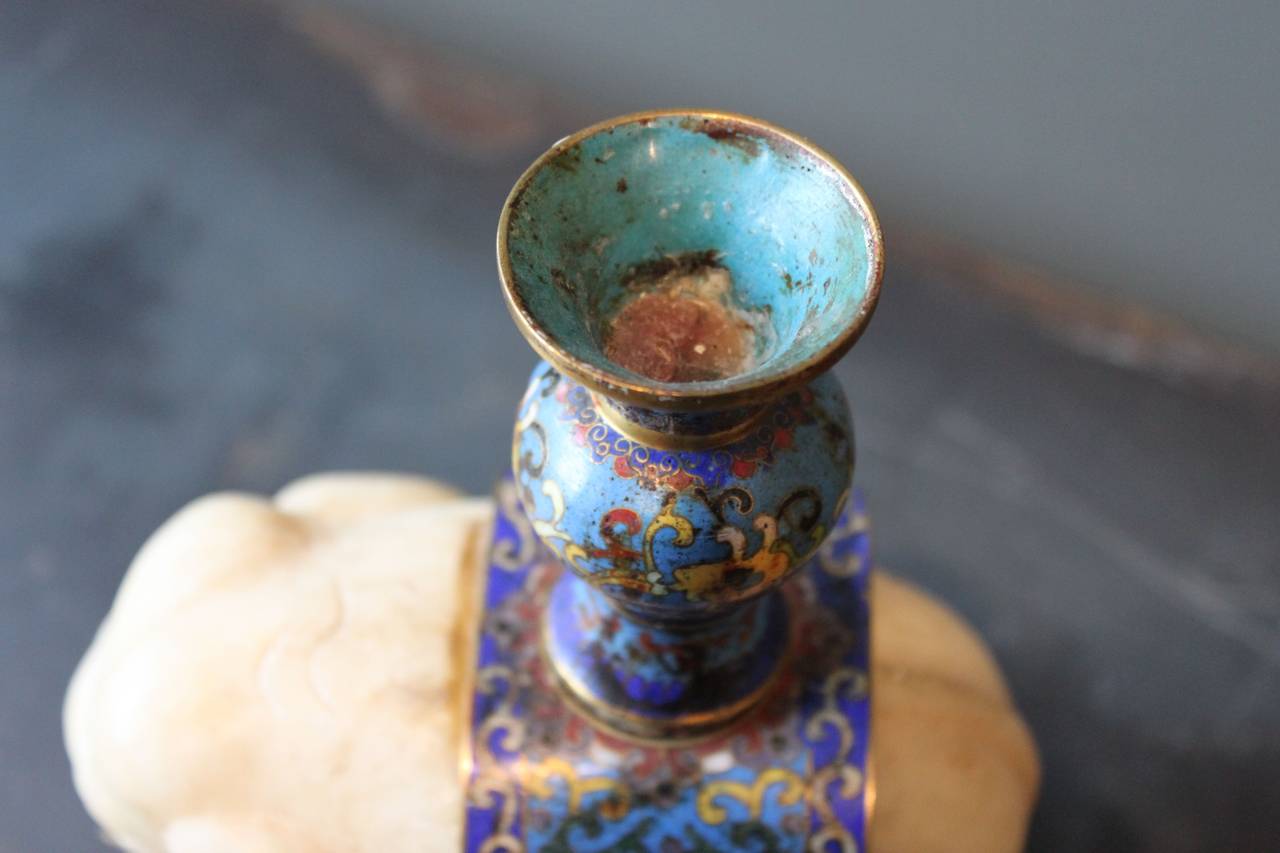 Cloissoné Chinese Marble Elephant with Cloisonne and Brass Tusks