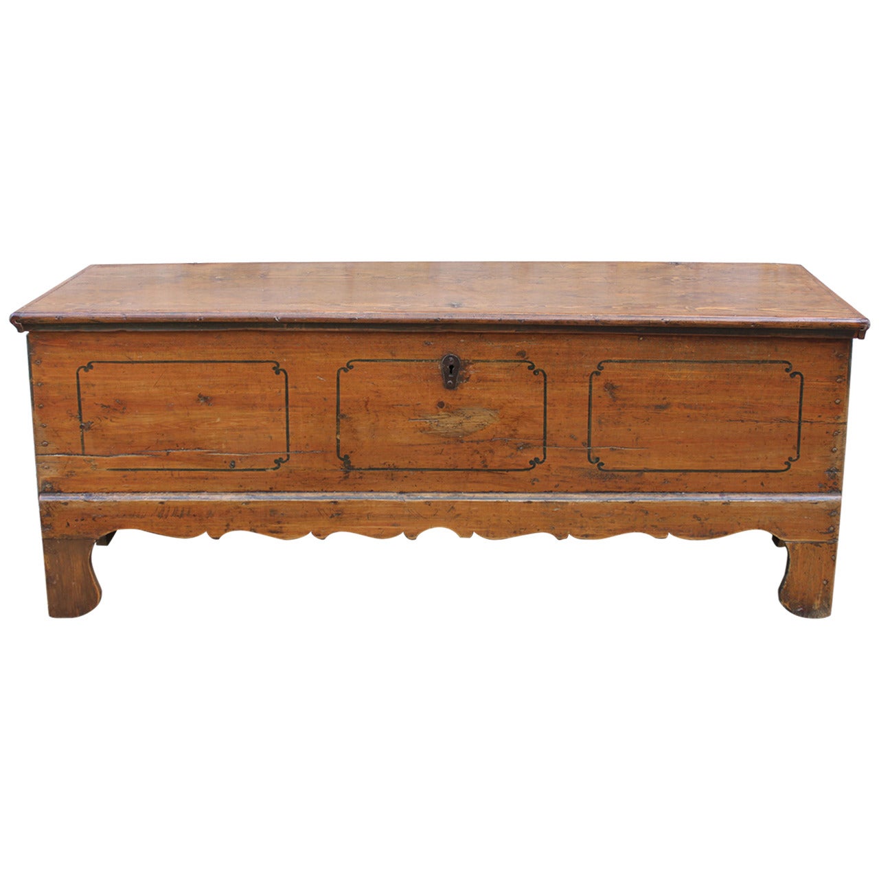 19th Century Rustic Swedish Pine Storage Chest with Original Paint and Apron