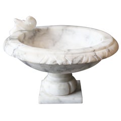 White Carrara Marble Footed Bowl with Carved Bird