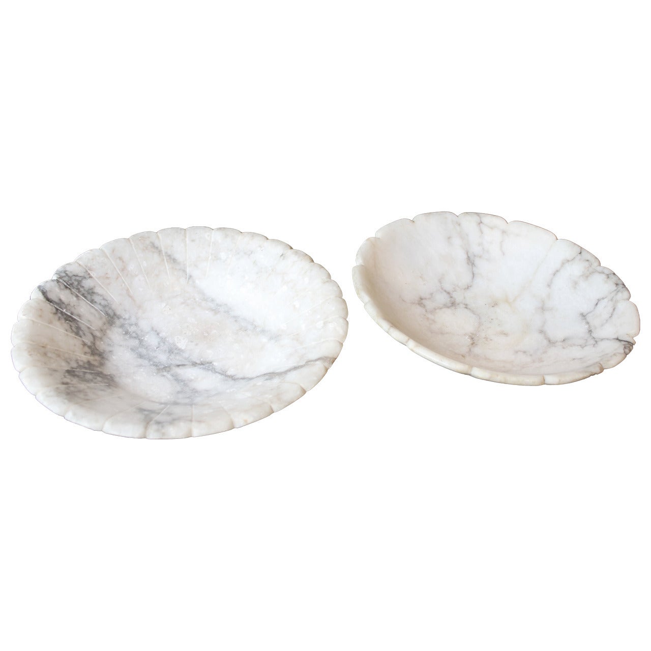 Lot of Two-Carved White Carrara Marble Footed Bowls For Sale
