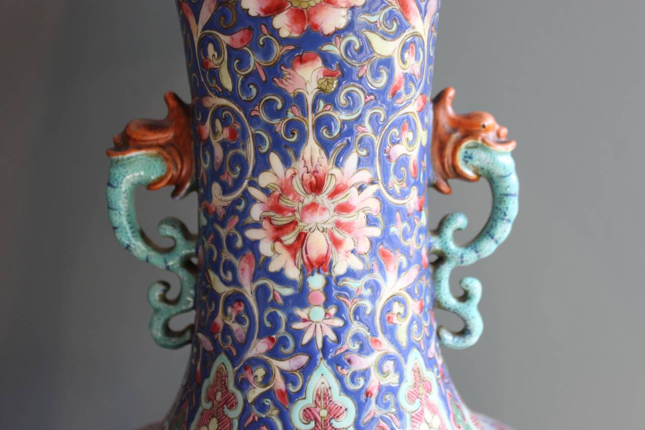 Chinese Polychrome Gourd Form Porcelain Lamp with Lion Handles, 19th Century 1