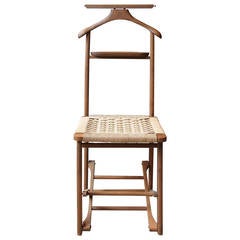 Vintage Wood Valet Folding Chair with Woven Caned Seat, Mid-20th Century