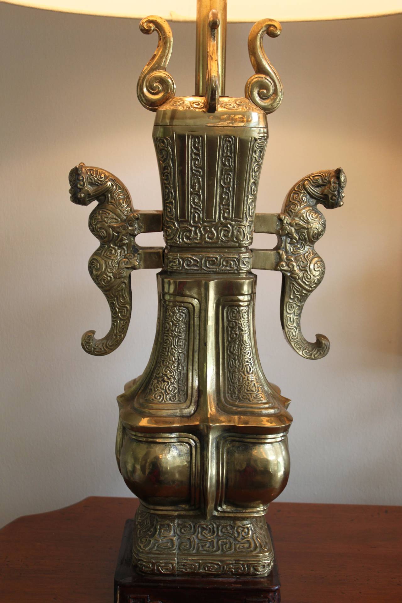 Mid-Century Modern Pair of Monumental Brass Lamps in the Style of Marbro, circa 1970s