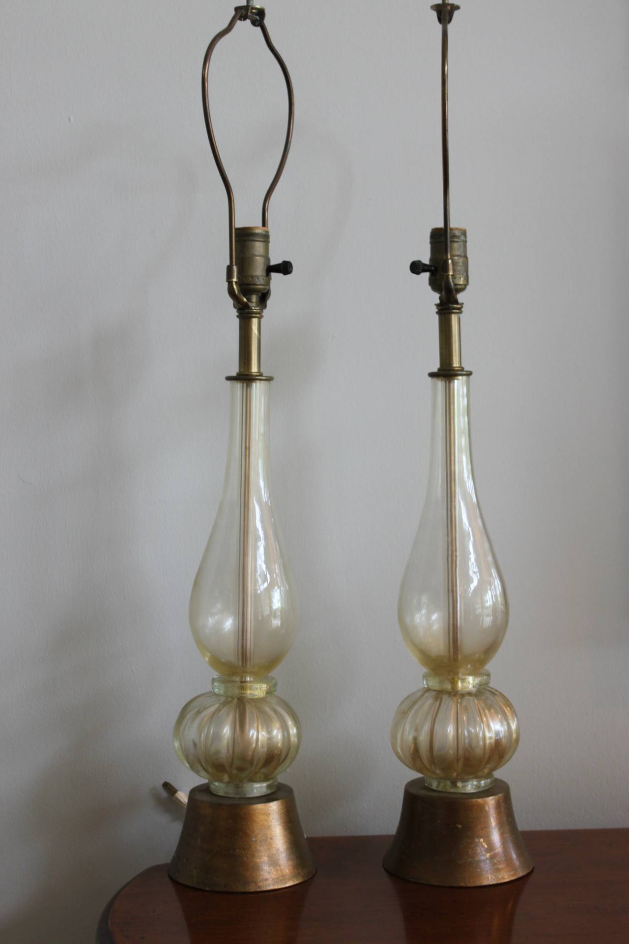 20th Century Pair of Murano Lamps in the Style of Barovier and Toso, circa 1940