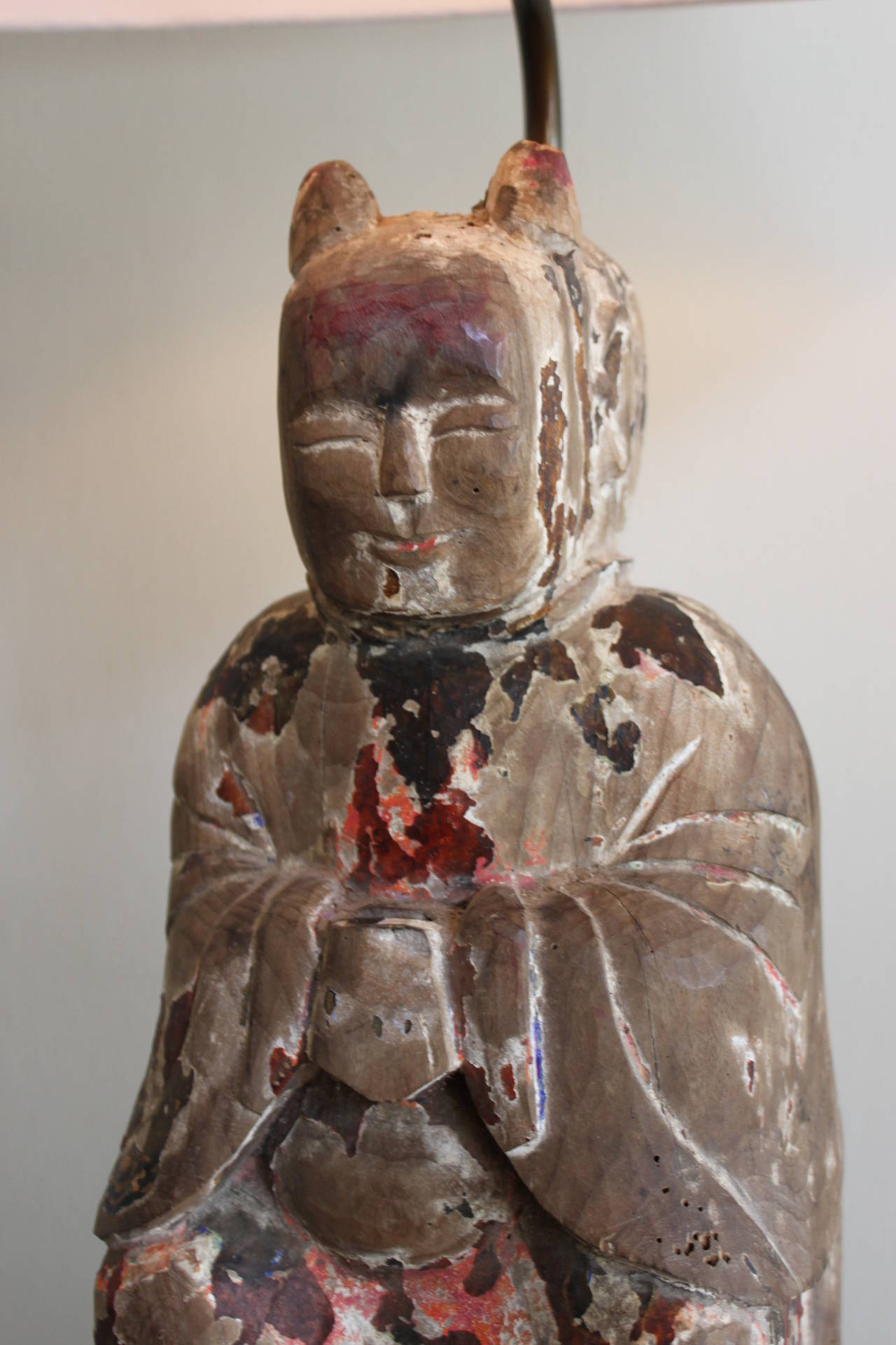 Chinese polychrome wood figure as a lamp.
