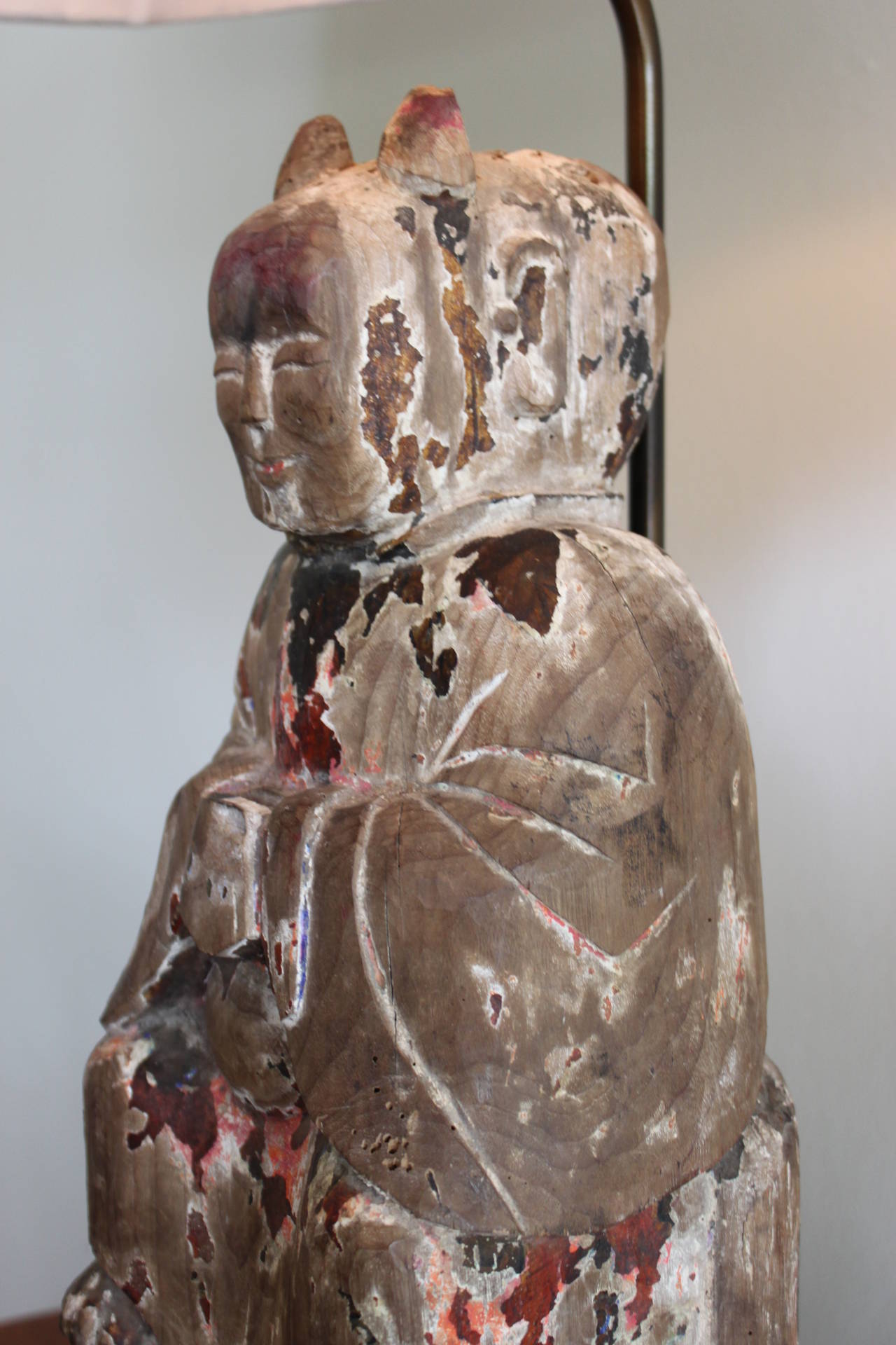 Chinese Export Chinese Polychrome Wood Figure as a Lamp