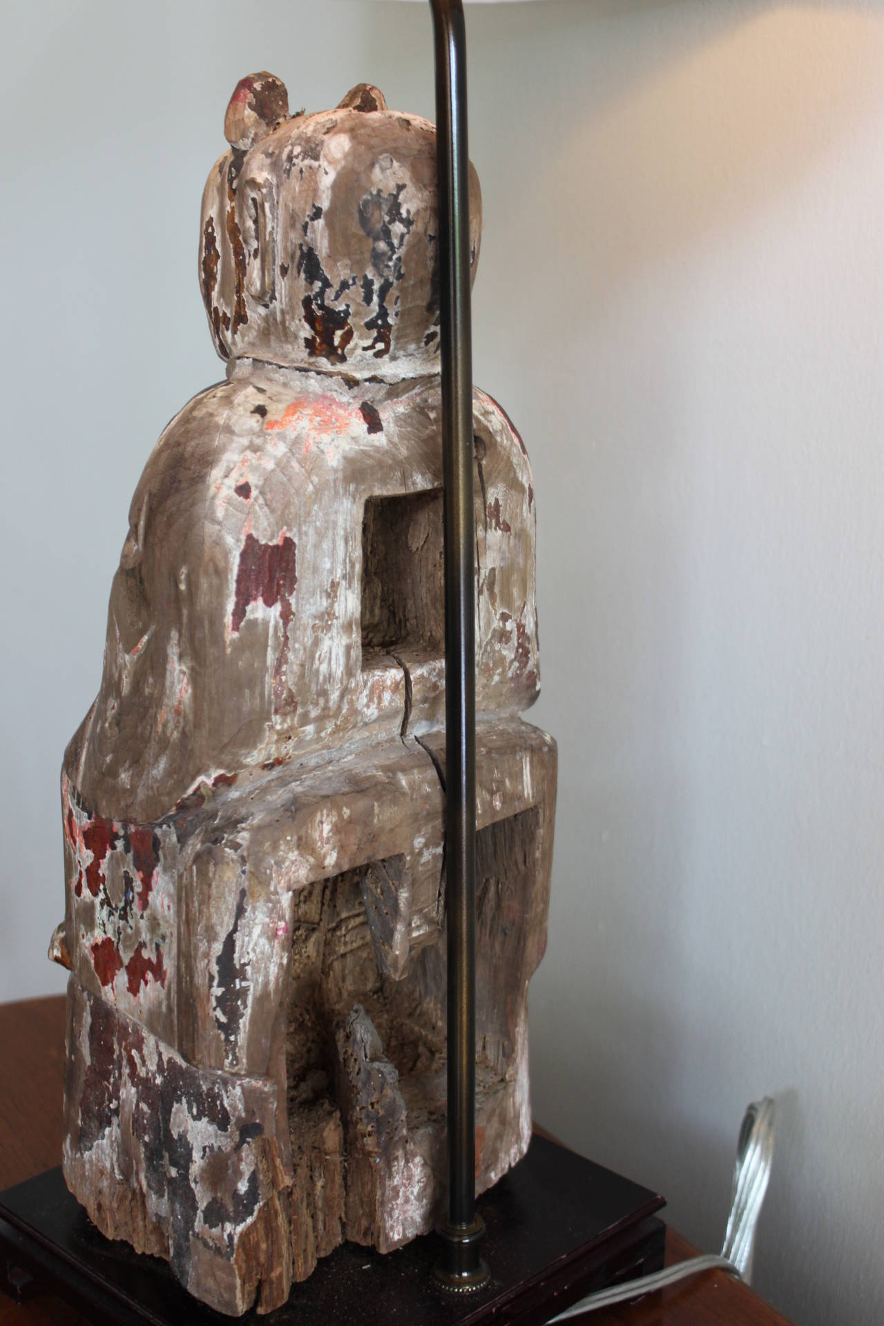 Chinese Polychrome Wood Figure as a Lamp In Good Condition In San Antonio, TX
