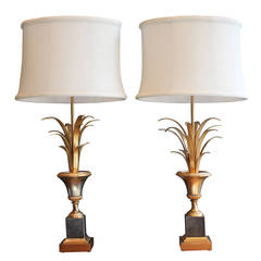 Pair of Brass Lamps in the Style of Maison Charles, France, Mid-20th Century