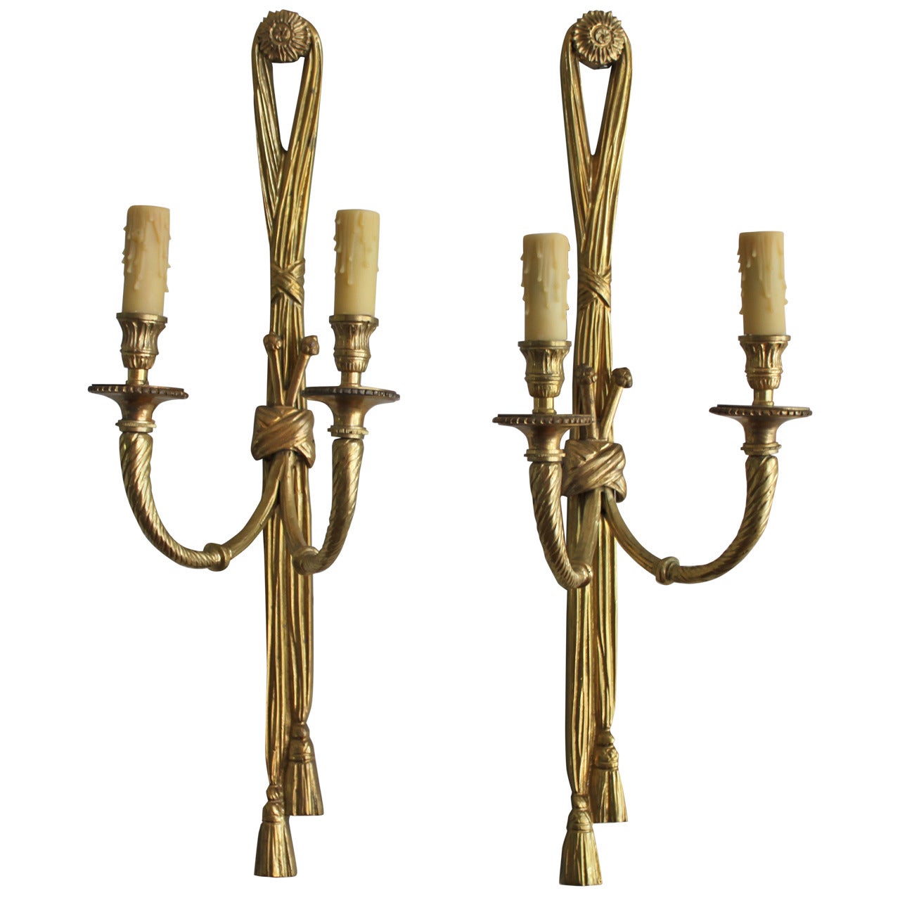 Pair of French Neoclassic Two-Arm Brass Sconces