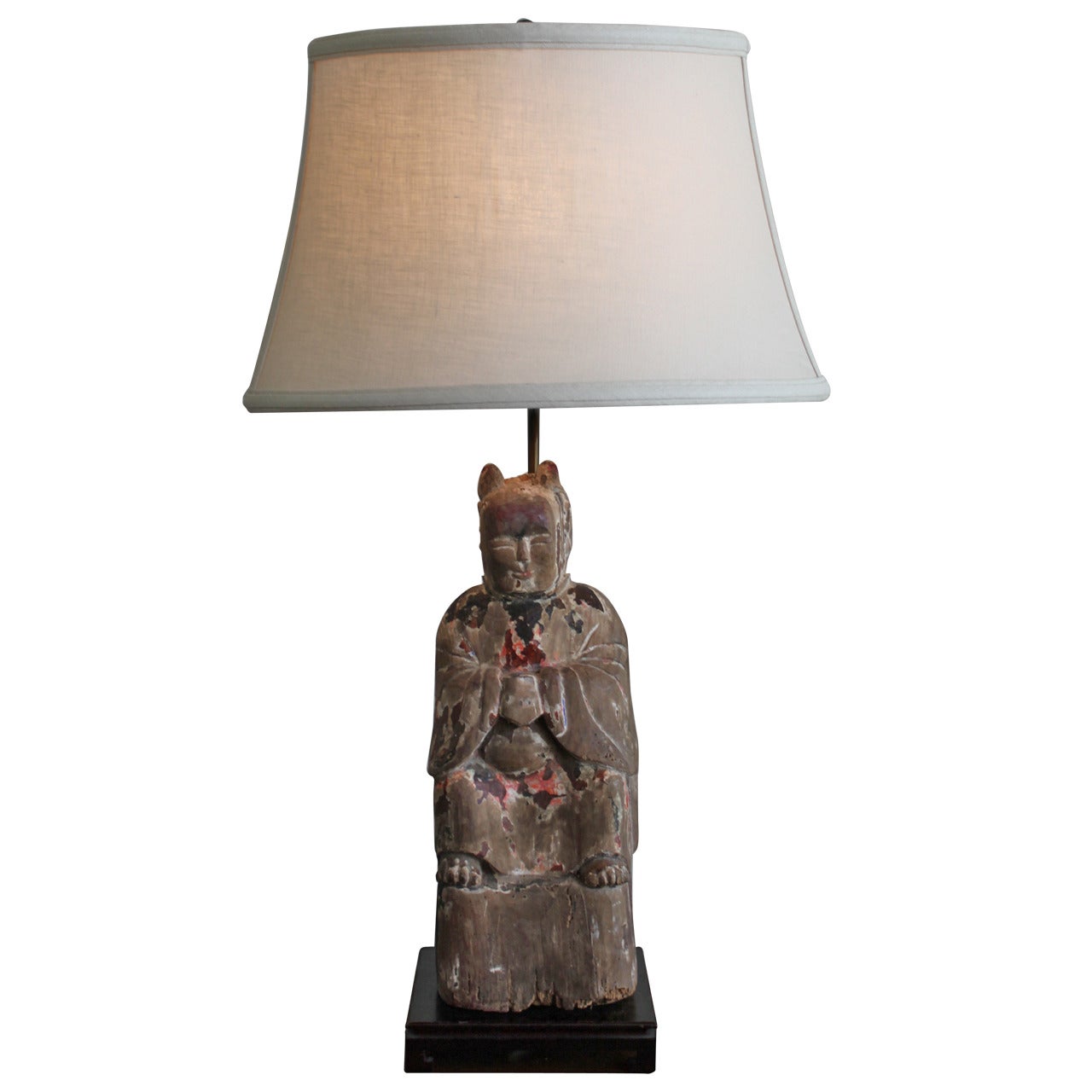 Chinese Polychrome Wood Figure as a Lamp