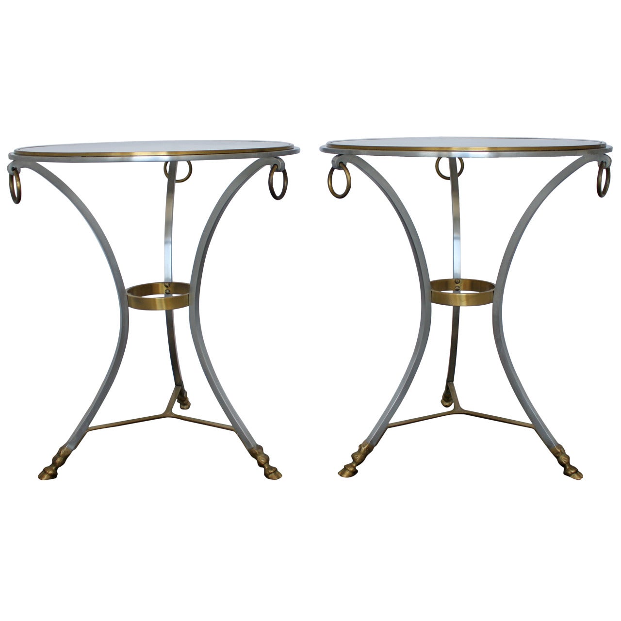 Pair of Steel and Bronze Gueridon Tables in the Style of Maison Jansen