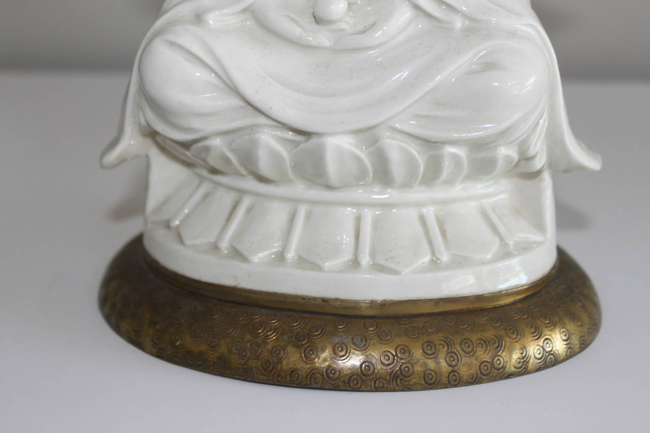 Chinese Blanc De Chine Seated Buddha Lamp, 19th Century For Sale