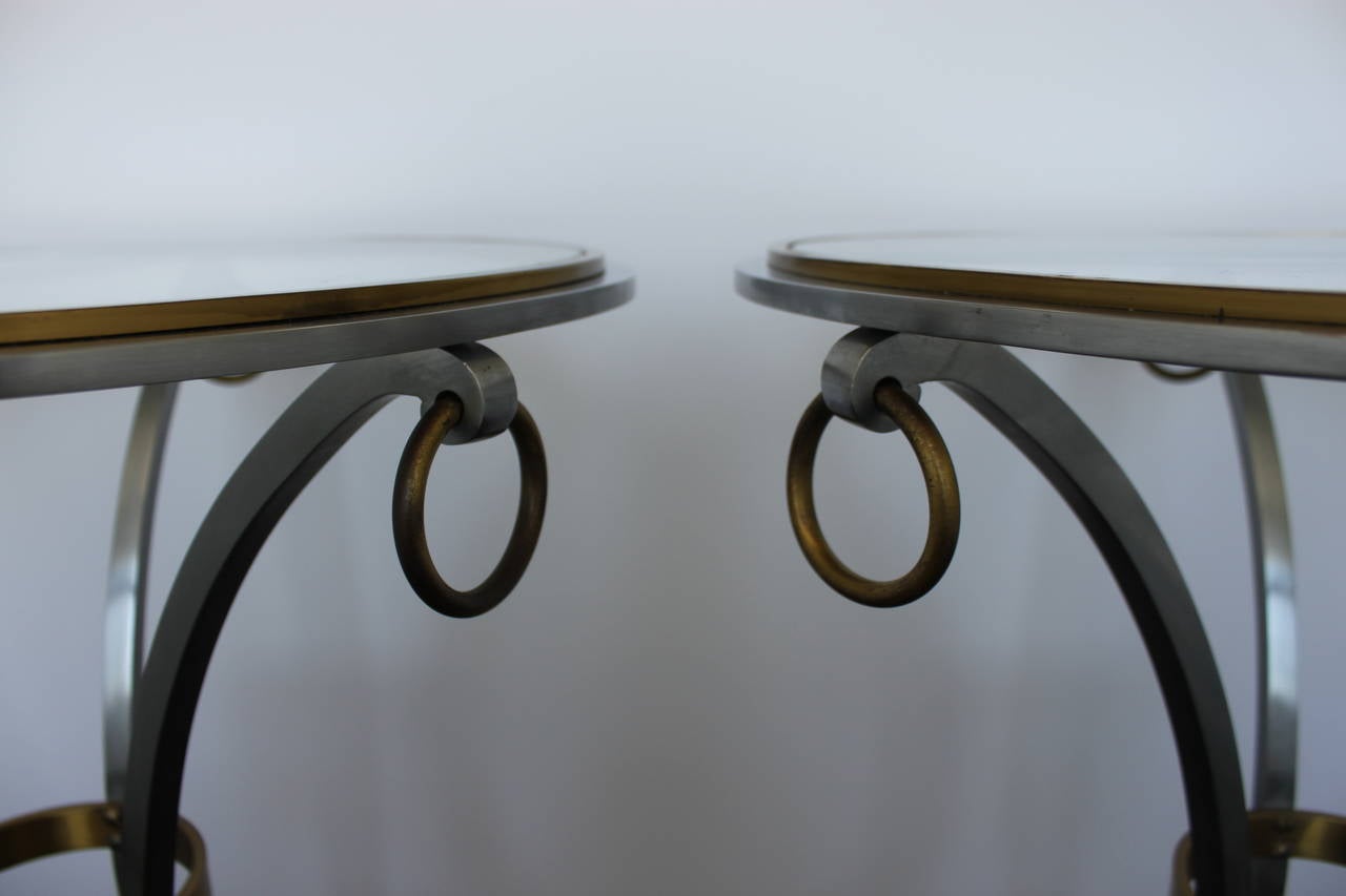Neoclassical Pair of Steel and Bronze Gueridon Tables in the Style of Maison Jansen