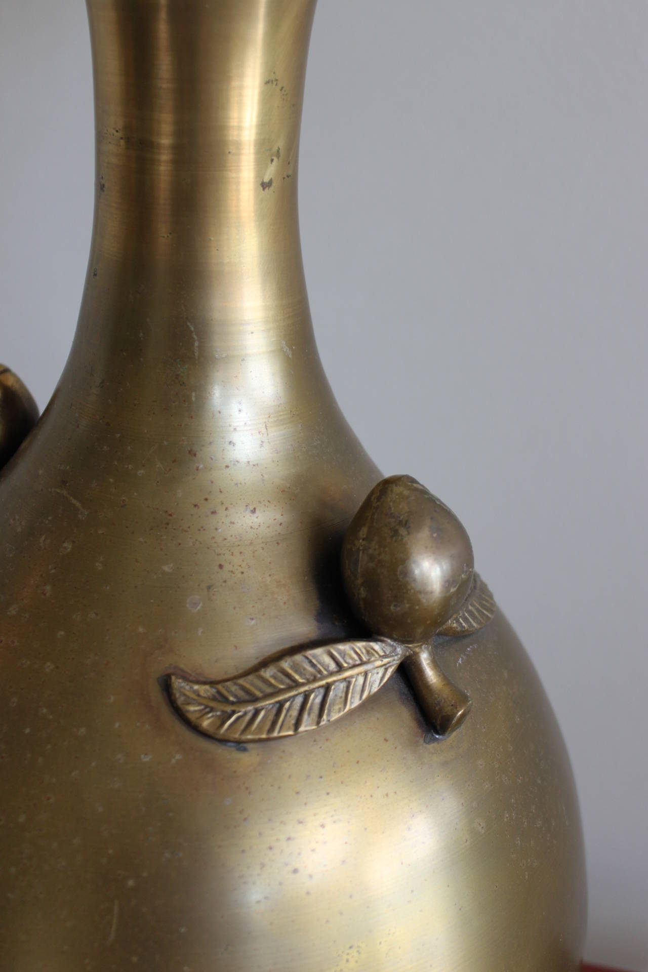 Mid-Century Modern Marbro Brass Lamp with Fruit on a Lotus Base