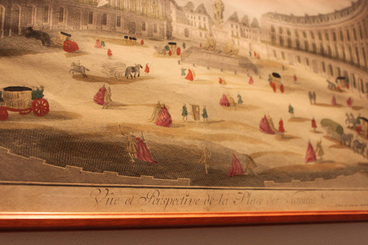 18th Century and Earlier Grouping of Hand-Colored Engravings Vue d'Optiques View of Paris, 18th Century