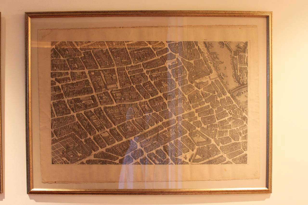 Wonderful set of three large format copperplate engravings of Paris maps from the 19th century and possibly earlier. These engravings have been newly framed.