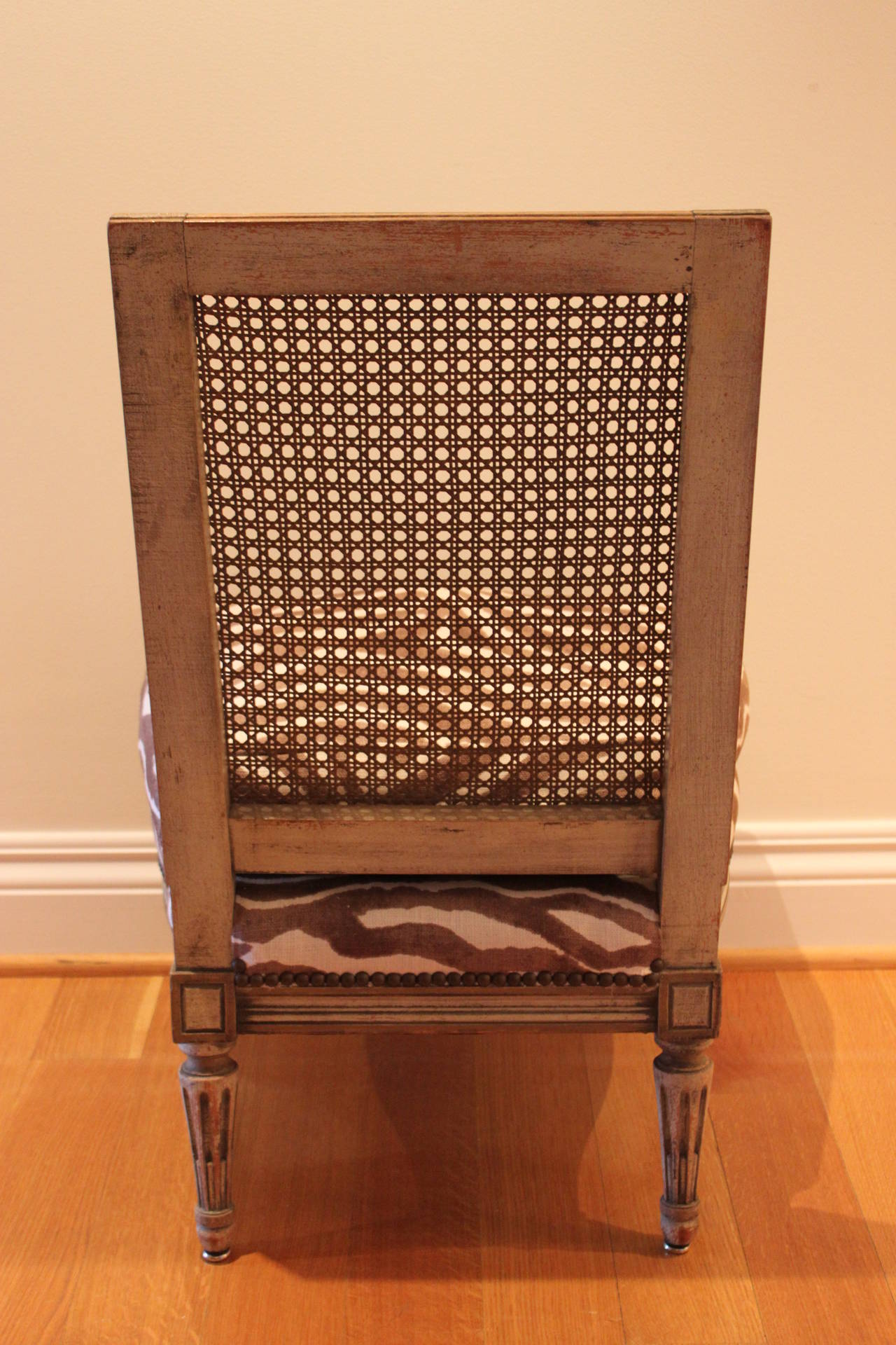 French Louis XVI Style Caned Back Slipper Chair with Upholstered Seat, 20th Century