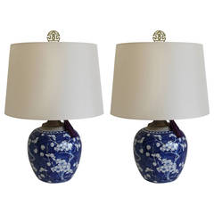 Antique Pair of Blue and White Chinese Ginger Jar Lamps