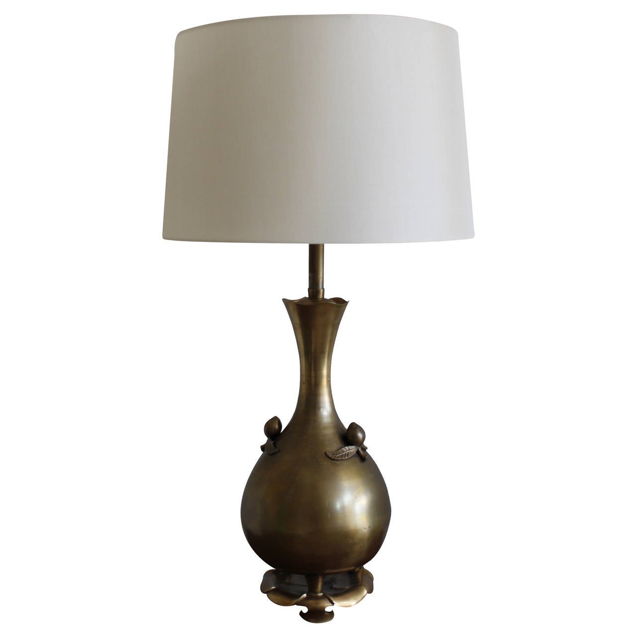 Mid Century Modern Marbro Brass Lamp With Fruit On A Lotus Base For Mid Century Modern Marbro Brass Lamp With Fruit On A Lotus Base For