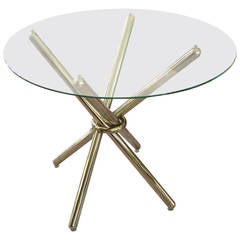 Milo Baughman Brass Tripod Center Table with Glass Top