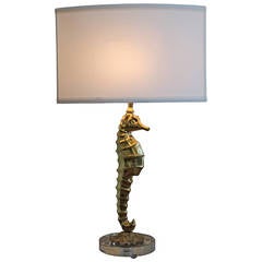 Vintage Brass Seahorse Lamp with Lucite